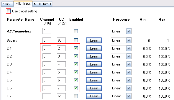 Step 08 - Assign the MIDI input for the first input parameters to the same values as your DPMP outputs